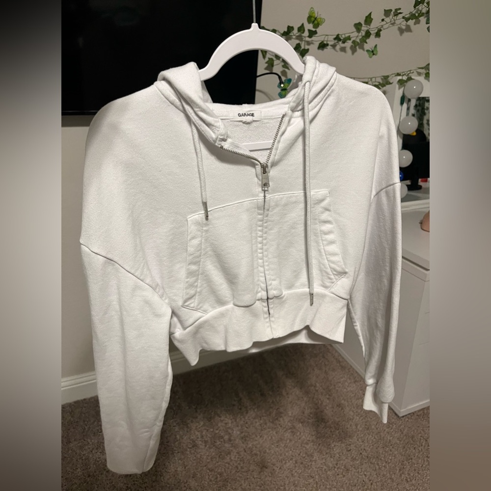 cropped white zip up